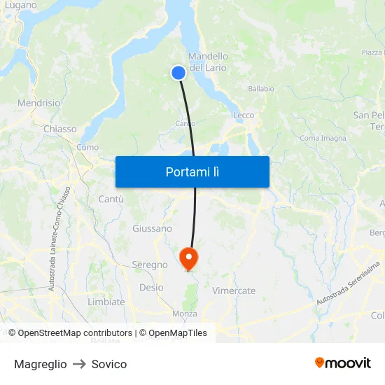 Magreglio to Sovico map