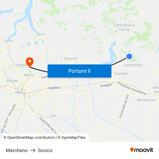 Marcheno to Sovico map