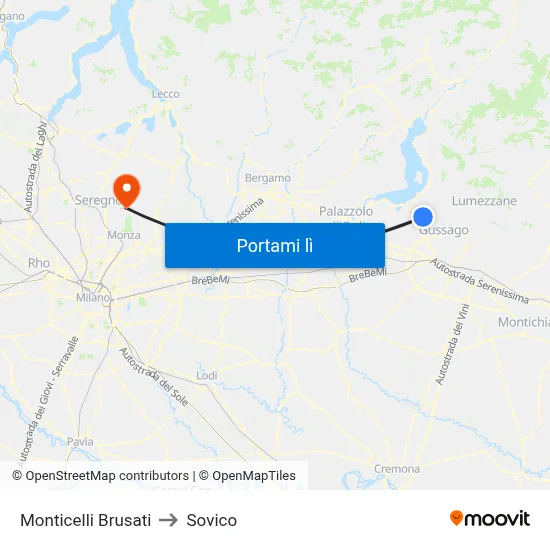 Monticelli Brusati to Sovico map