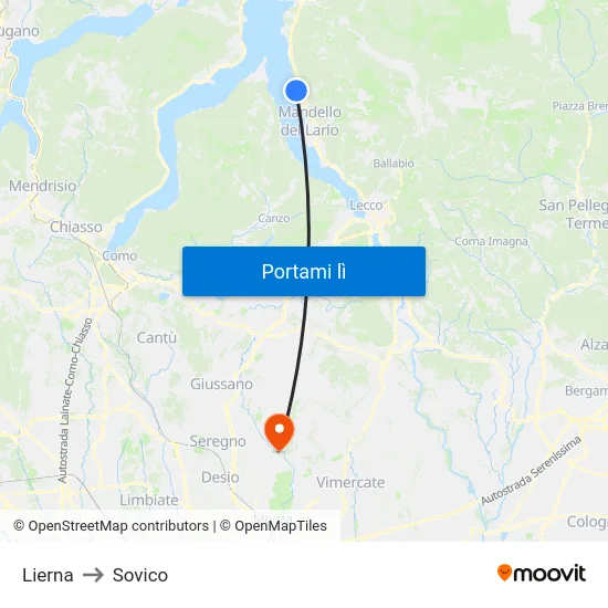 Lierna to Sovico map