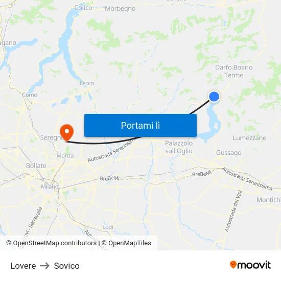 Lovere to Sovico map