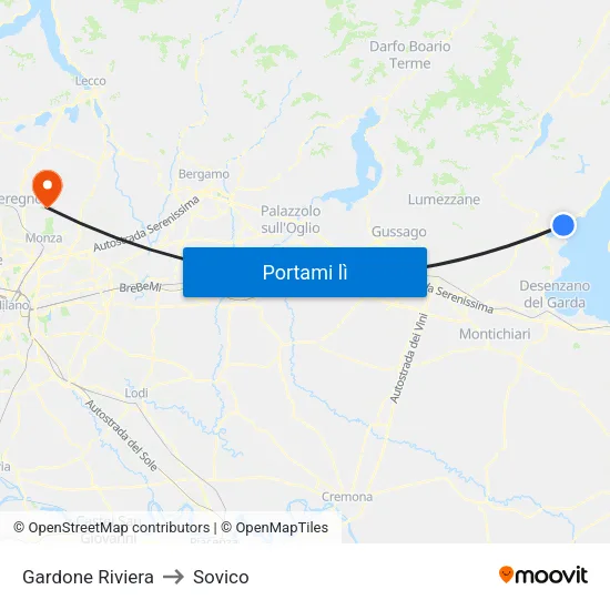 Gardone Riviera to Sovico map