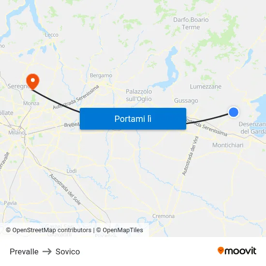 Prevalle to Sovico map