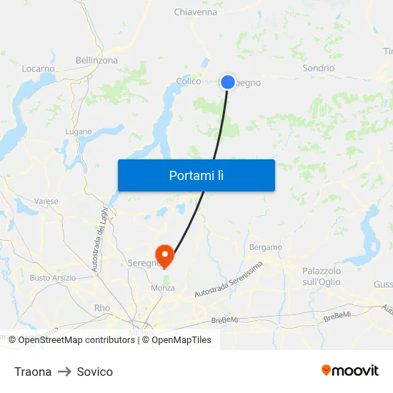 Traona to Sovico map