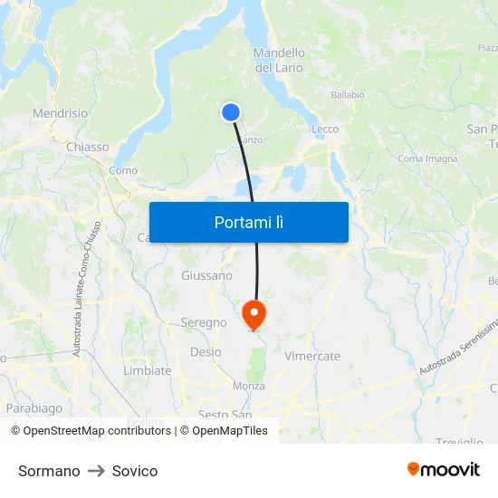 Sormano to Sovico map