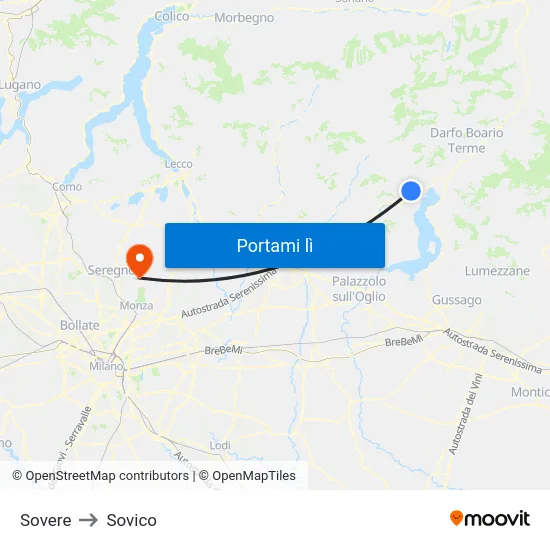 Sovere to Sovico map