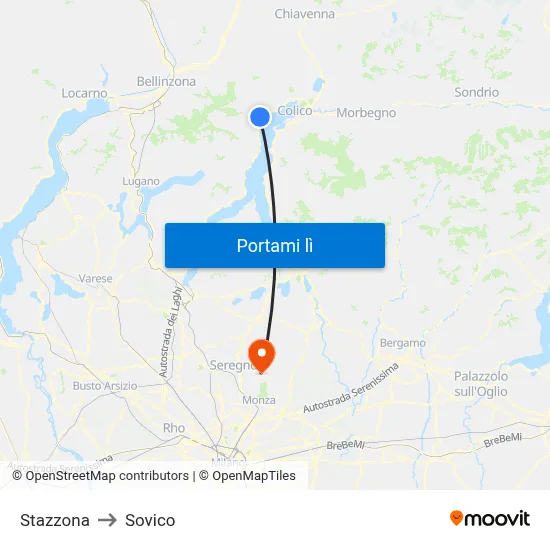 Stazzona to Sovico map