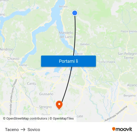 Taceno to Sovico map
