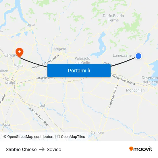 Sabbio Chiese to Sovico map