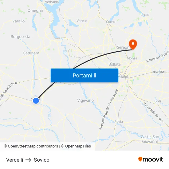 Vercelli to Sovico map