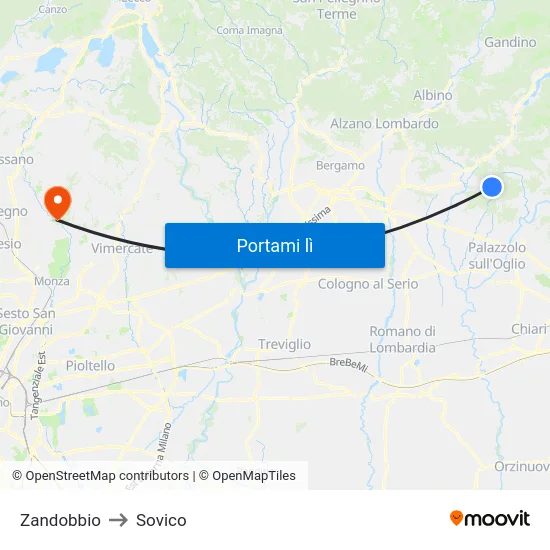 Zandobbio to Sovico map