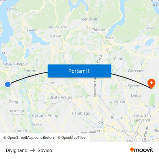 Divignano to Sovico map