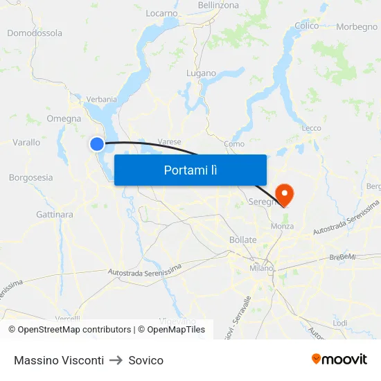 Massino Visconti to Sovico map