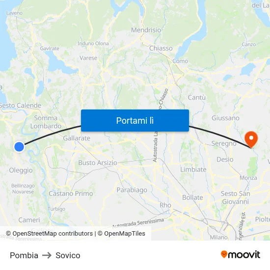 Pombia to Sovico map