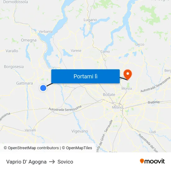 Vaprio D' Agogna to Sovico map