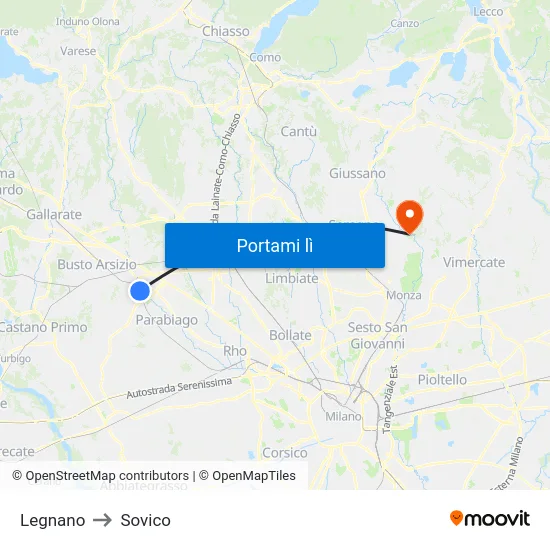 Legnano to Sovico map