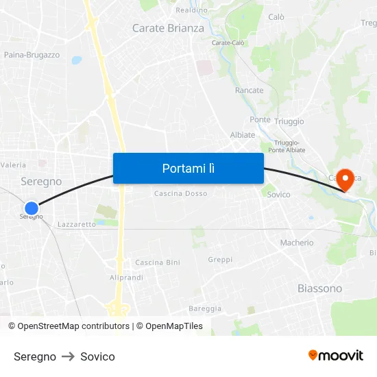 Seregno to Sovico map