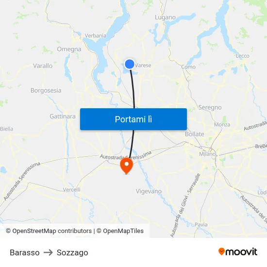 Barasso to Sozzago map