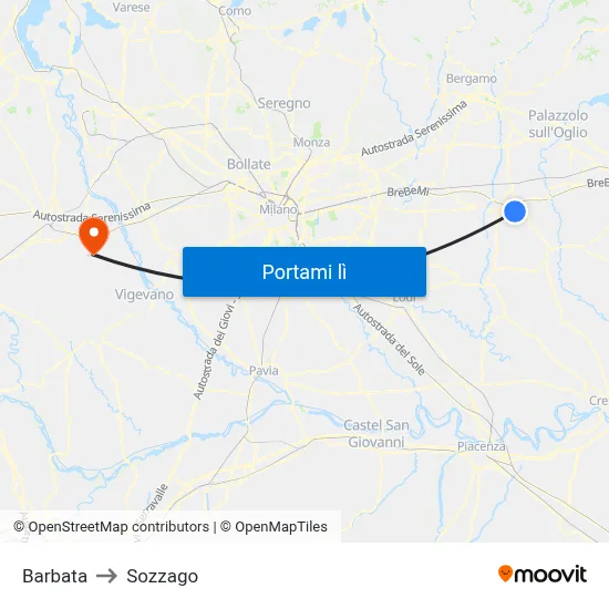 Barbata to Sozzago map