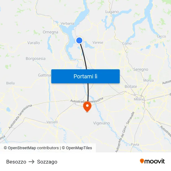 Besozzo to Sozzago map