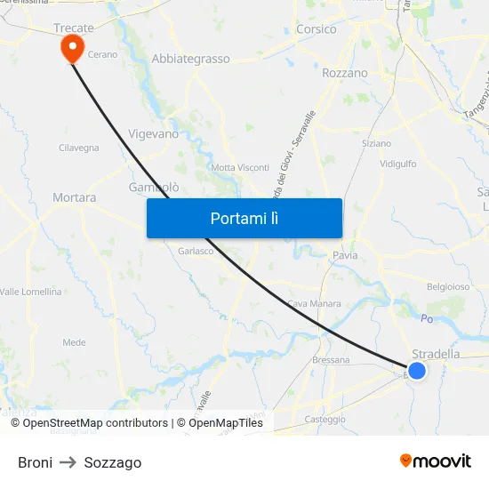 Broni to Sozzago map