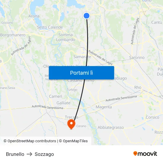 Brunello to Sozzago map