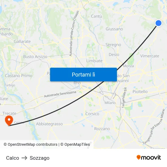 Calco to Sozzago map