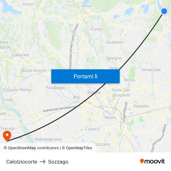 Calolziocorte to Sozzago map