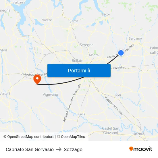 Capriate San Gervasio to Sozzago map