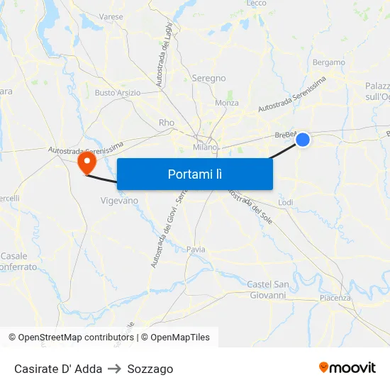 Casirate D' Adda to Sozzago map