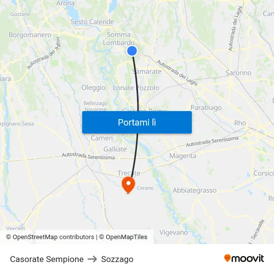 Casorate Sempione to Sozzago map
