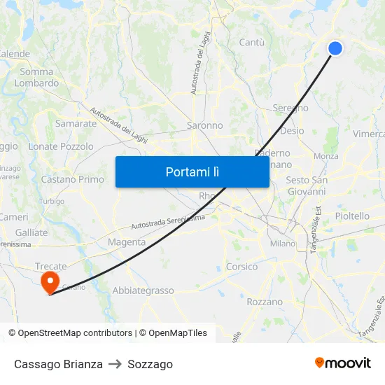 Cassago Brianza to Sozzago map