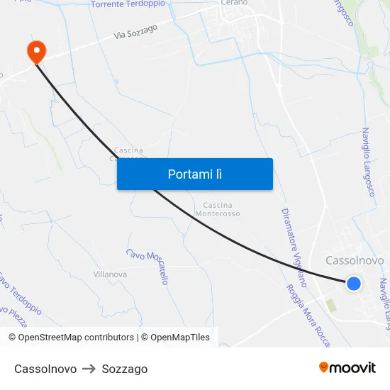 Cassolnovo to Sozzago map