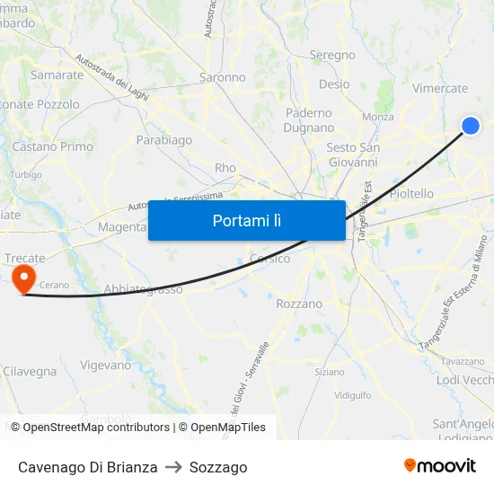 Cavenago Di Brianza to Sozzago map