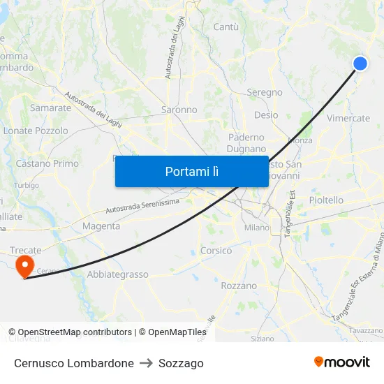 Cernusco Lombardone to Sozzago map