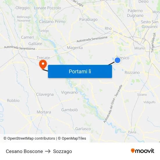 Cesano Boscone to Sozzago map