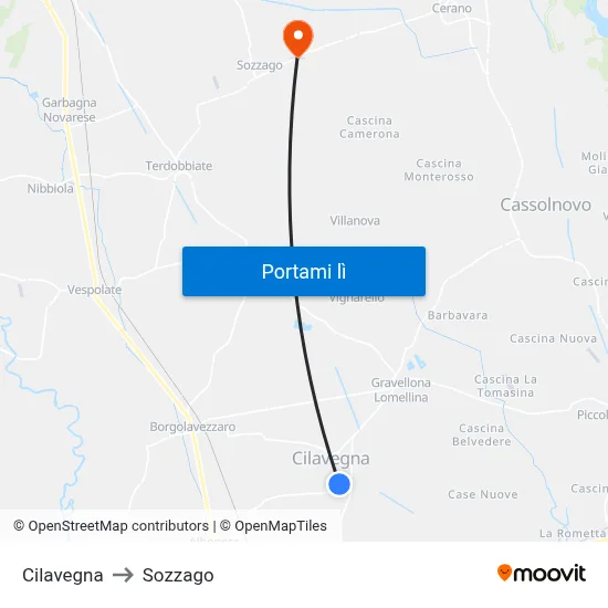 Cilavegna to Sozzago map