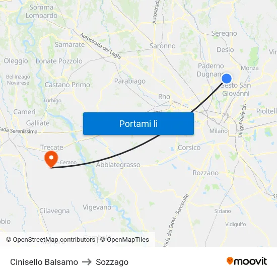 Cinisello Balsamo to Sozzago map