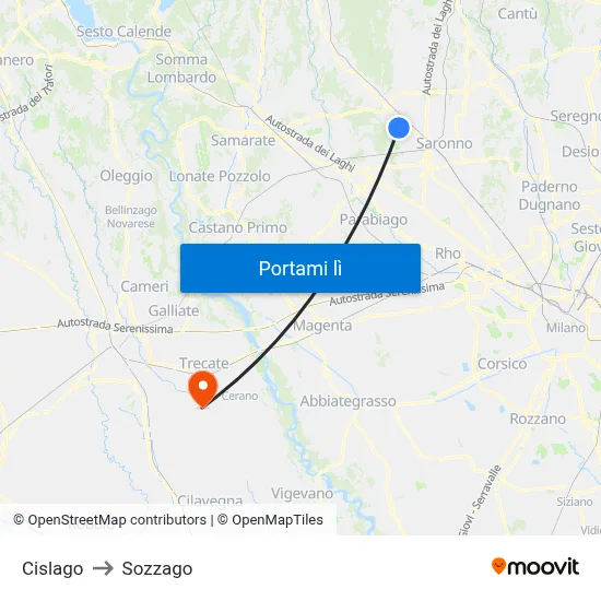 Cislago to Sozzago map