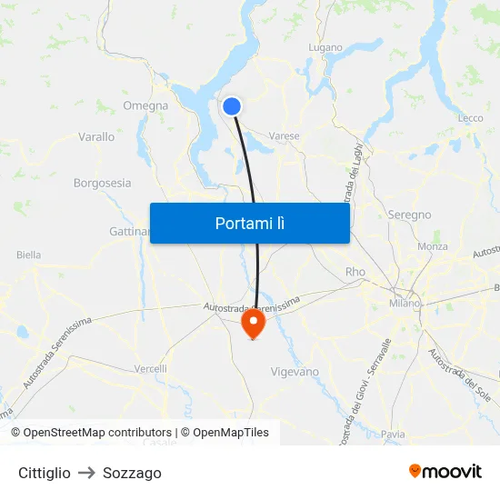 Cittiglio to Sozzago map