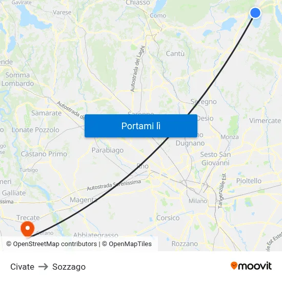 Civate to Sozzago map