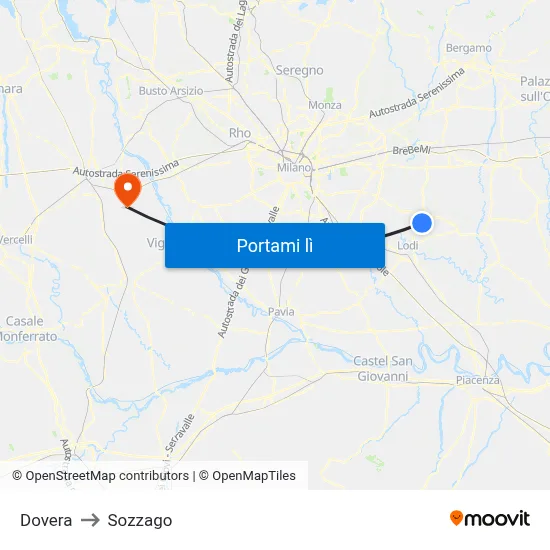 Dovera to Sozzago map