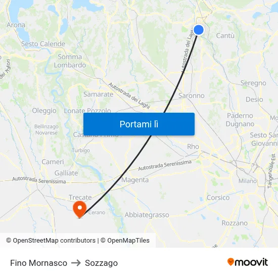 Fino Mornasco to Sozzago map
