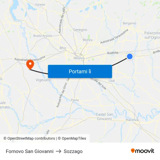 Fornovo San Giovanni to Sozzago map