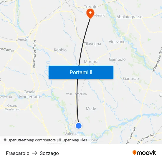 Frascarolo to Sozzago map
