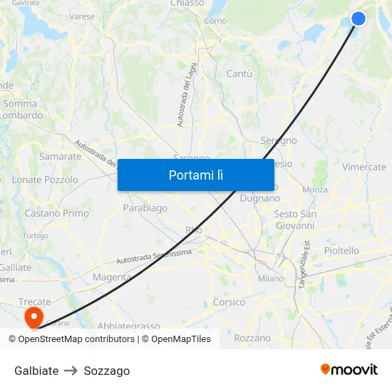 Galbiate to Sozzago map