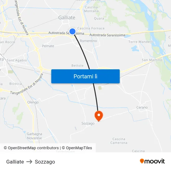 Galliate to Sozzago map