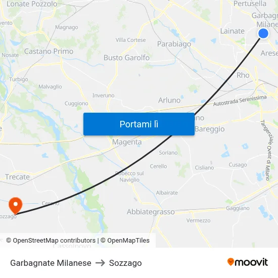 Garbagnate Milanese to Sozzago map