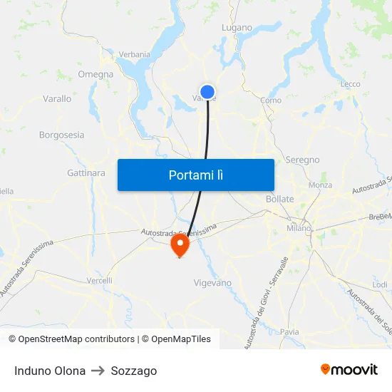 Induno Olona to Sozzago map