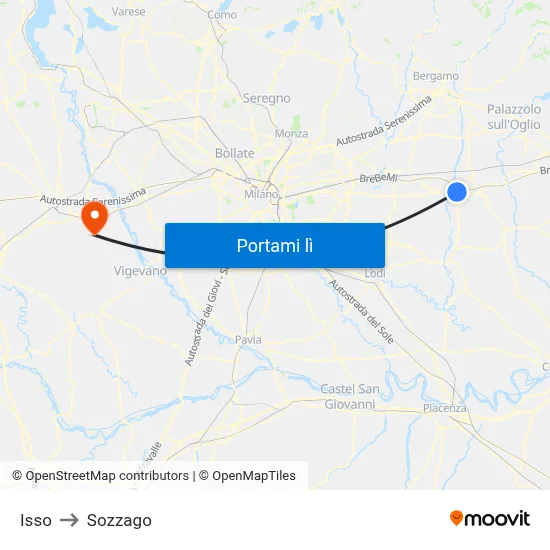 Isso to Sozzago map